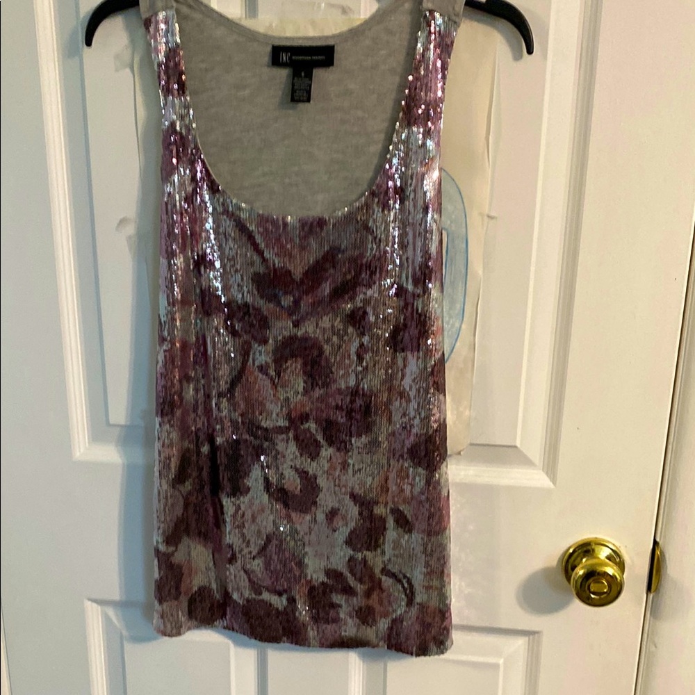 INC International Concepts Purple Gray Sequin Sleeveless Tank Top